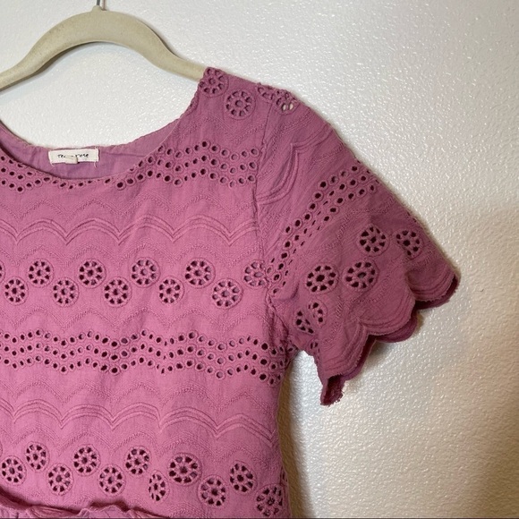 Tea n Rose Mauve Eyelet Cutout Tiered Dress Small - Picture 2 of 6